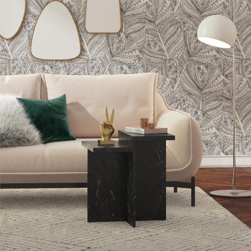 Brielle Black Faux Marble Rectangular Accent Table