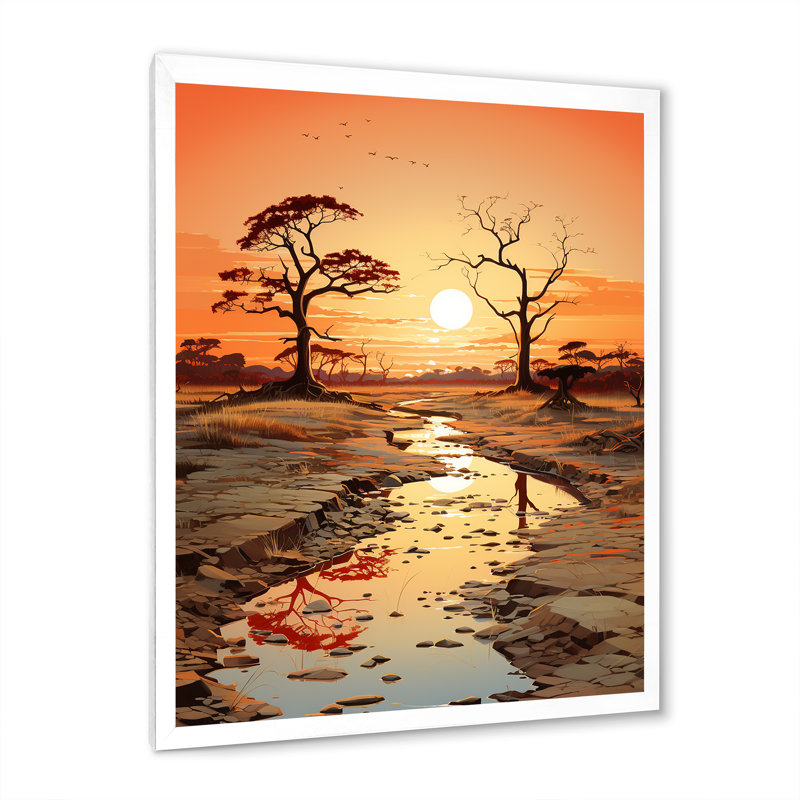 Orange, beige, vallée d'Afrique sur toile, Cadre simple blanc, H 44 po x l 34 po x P 1,5 po
