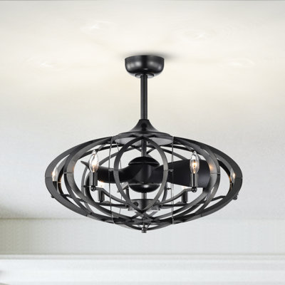 Ventilateur de plafond 19 po à 3 pales en cage avec télécommande et ensemble d'éclairage inclus