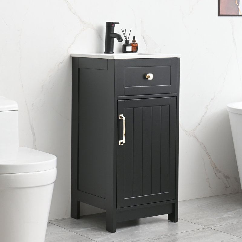 Meuble-lavabo moderne 16 po avec lavabo, Doré, Noir