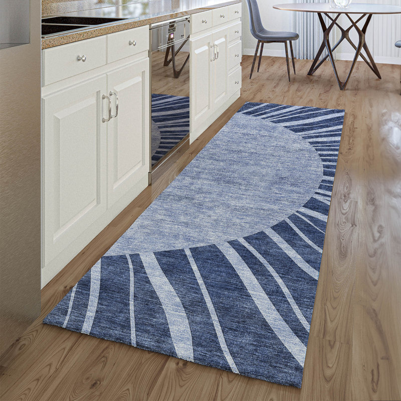 Premium Machine Washable Prisco Navy Rug, Runner 2'3" x 7'6"