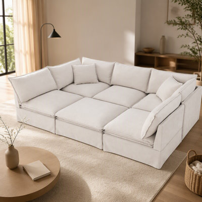 Modular Sectional Sofa With Movable Ottoman, 6 - Seat Upholstered Indoor Furniture For Free Combination And Personalized Comfort In Living Room And Apartment