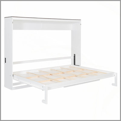 Grand lit escamotable mural et USB, blanc