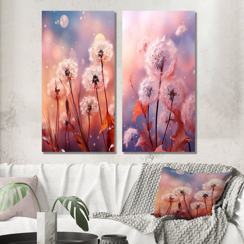 «Delicate Calm Dandelion Serenity IV», ensemble de 2 impressions murales florales, Toile tendue, H 28 po x l 25 po