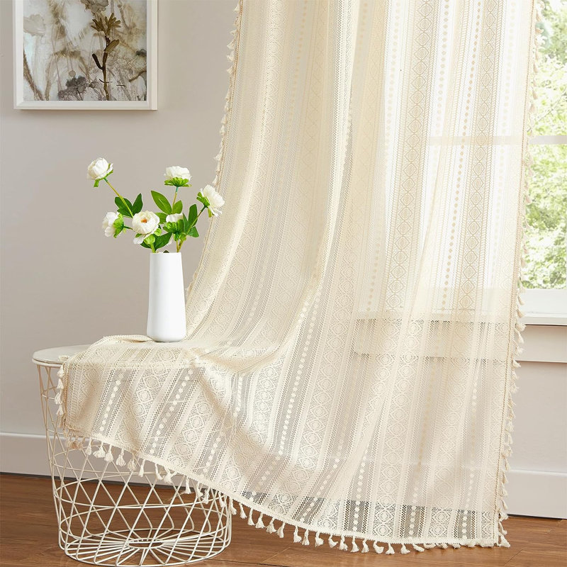 Burkard Semi Sheer Curtain Pair, Beige, 40" W x 95" L