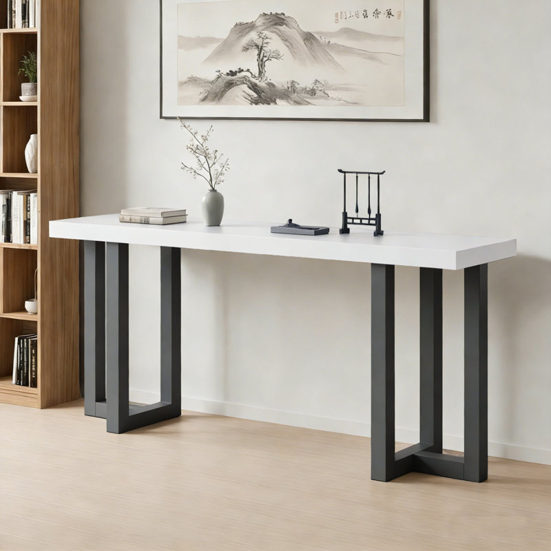 Table d'entrée vintage classique avec pieds en bois de pin massif, Gris + blanc