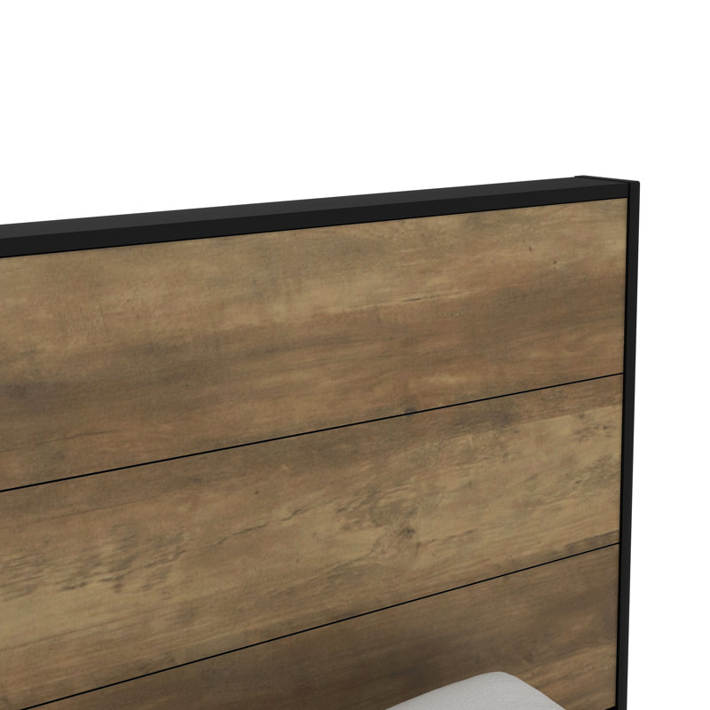 Allyannah Levison Platform Bed With Headboard, King, Black/Knotty Oak