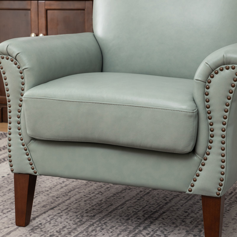 Shalisia 32'' Wide Upholstered Genuine Leather Armchair, Gray Genuine Leather