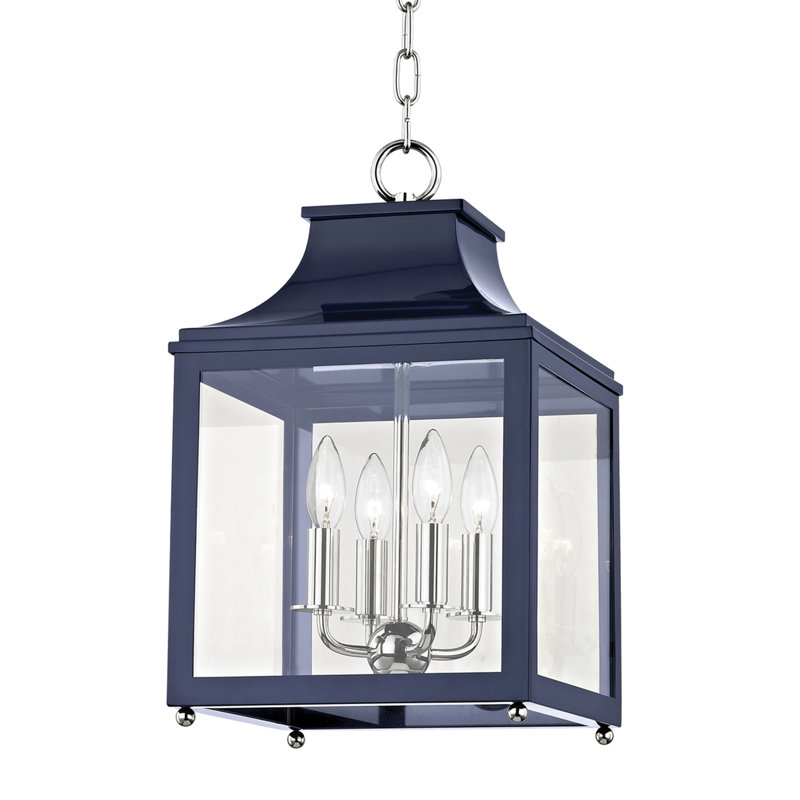 Luminaire suspendu 4 lumières Leigh, 18.63" H x 11.5" lx 11.5" d, Bleu marine, Nickel poli