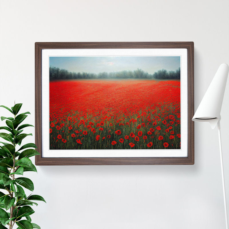 Irresistible Poppy Field Flowers - Single Picture Frame Print, 46cm H x 64cm W x 2cm D, Walnut