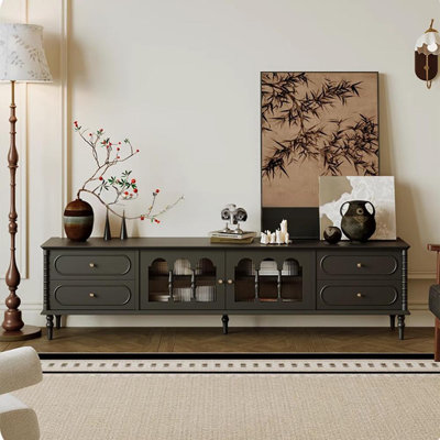 American retro cream white TV cabinet