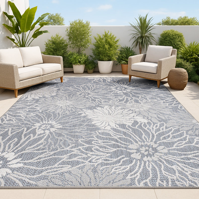 Tapis bleu marine / gris Jarien, Rectangle 3 pi 11 po x 6 pi