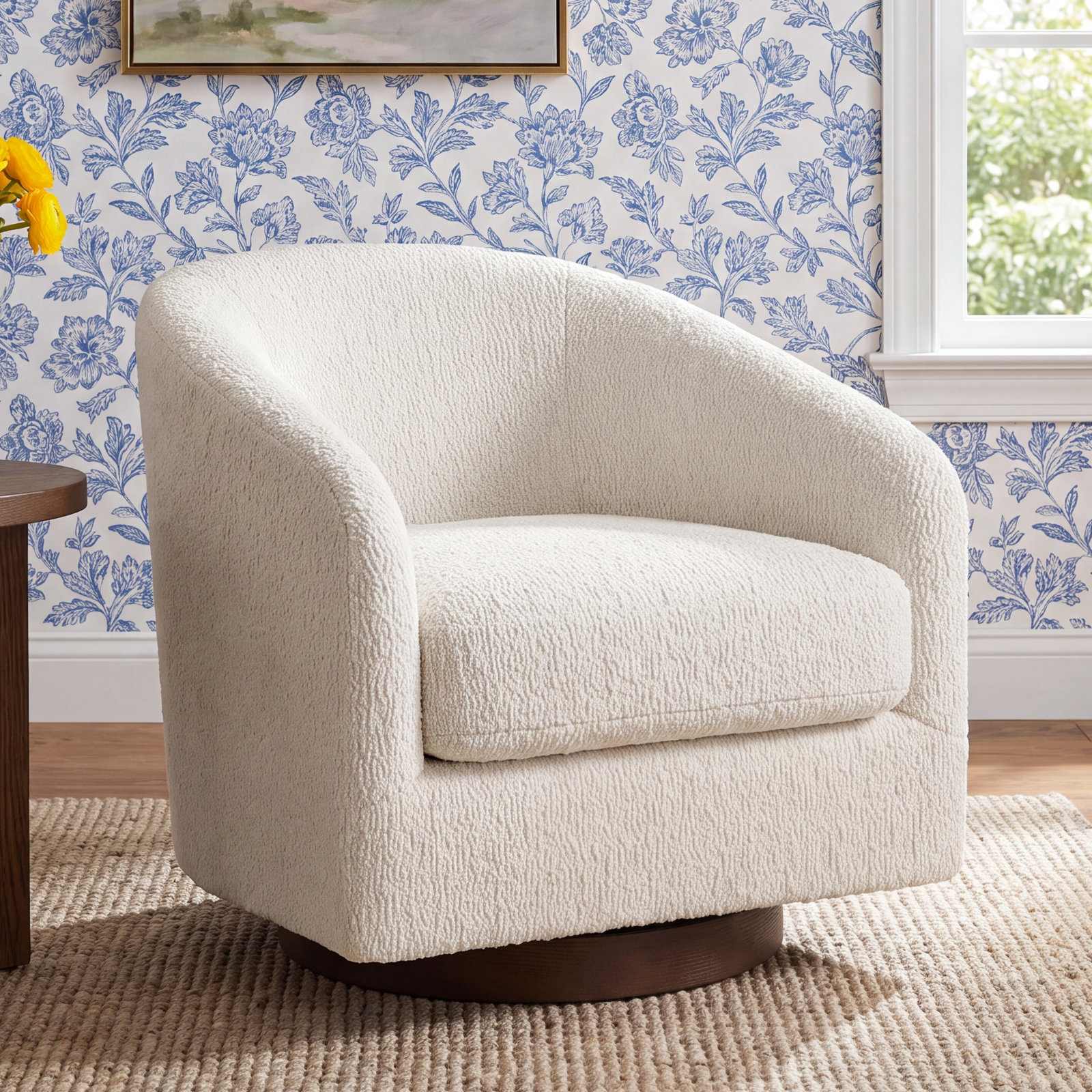 Bennett Swivel Barrel Chair, White