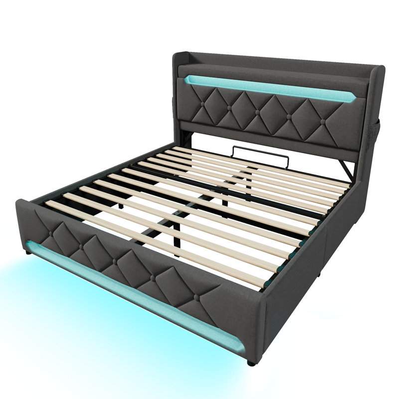 Lift Up Storage Bed Frame, Super King (6'), Grey