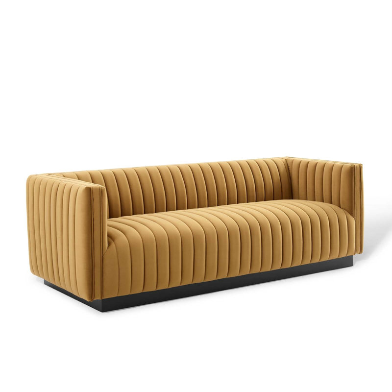 Modway Conjure Channel Tufted Velvet Sofa, Cognac Velvet