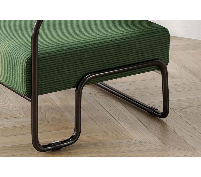 Fauteuil de salon en fer, gris, Velours côtelé vert foncé