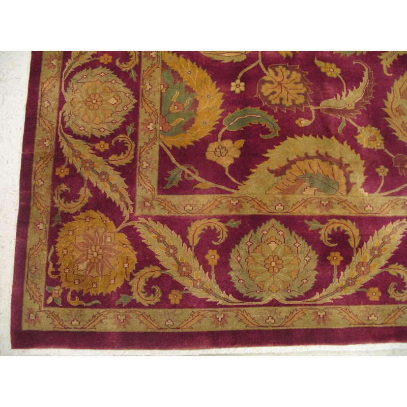 Tapis oriental en laine noué à la main bourgogne / doré, Rectangle 9 pi 11 po x 14 pi