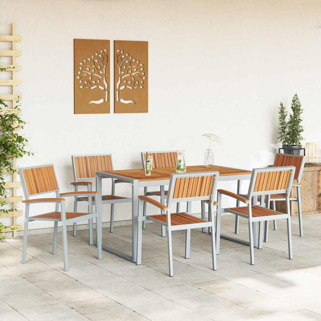 7 Piece Garden Dining Set Solid Wood Acacia And Metal