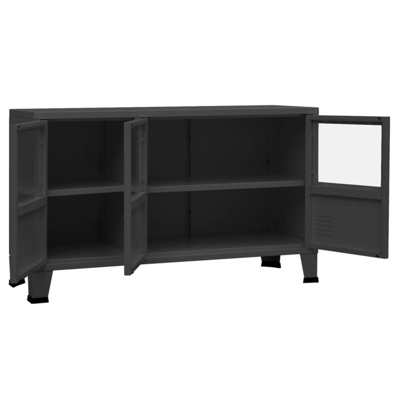 Anthracite Industrial Metal and Glass Sideboard with Air Vents