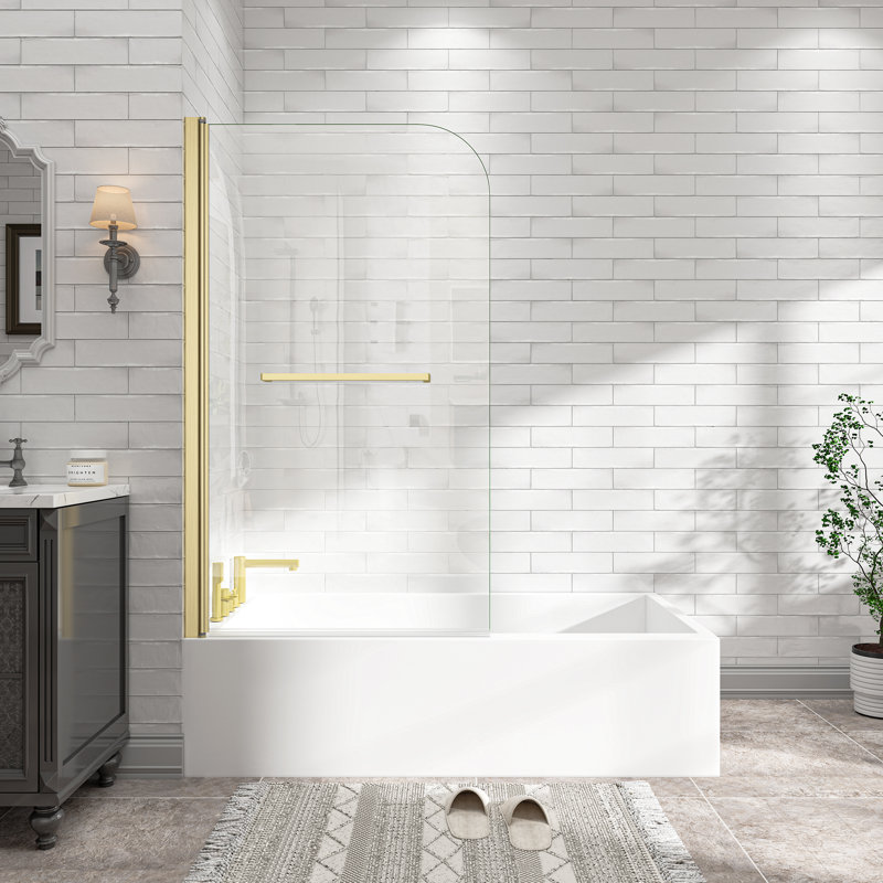 31''-32'' W x 55'' H 180° Pivot Frameless Bathtub Shower Door, 6mm ANSI SGCC Tempered Glass with Dual Nano Easy-Clean & Explosion-Proof Film, Brushed Gold