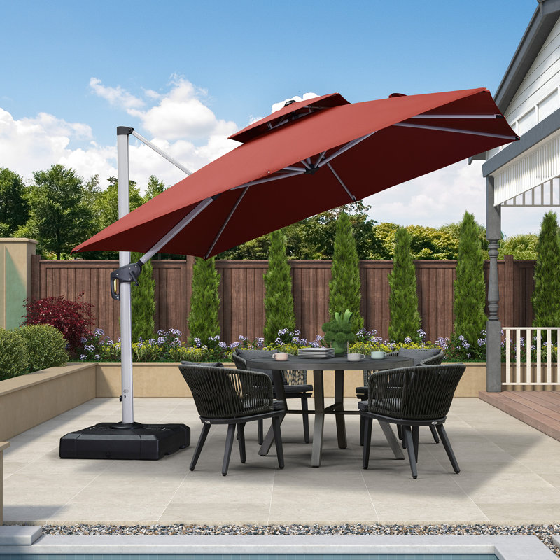 Justhin 3.3m Square Cantilever Umbrella With Base, Brick Red