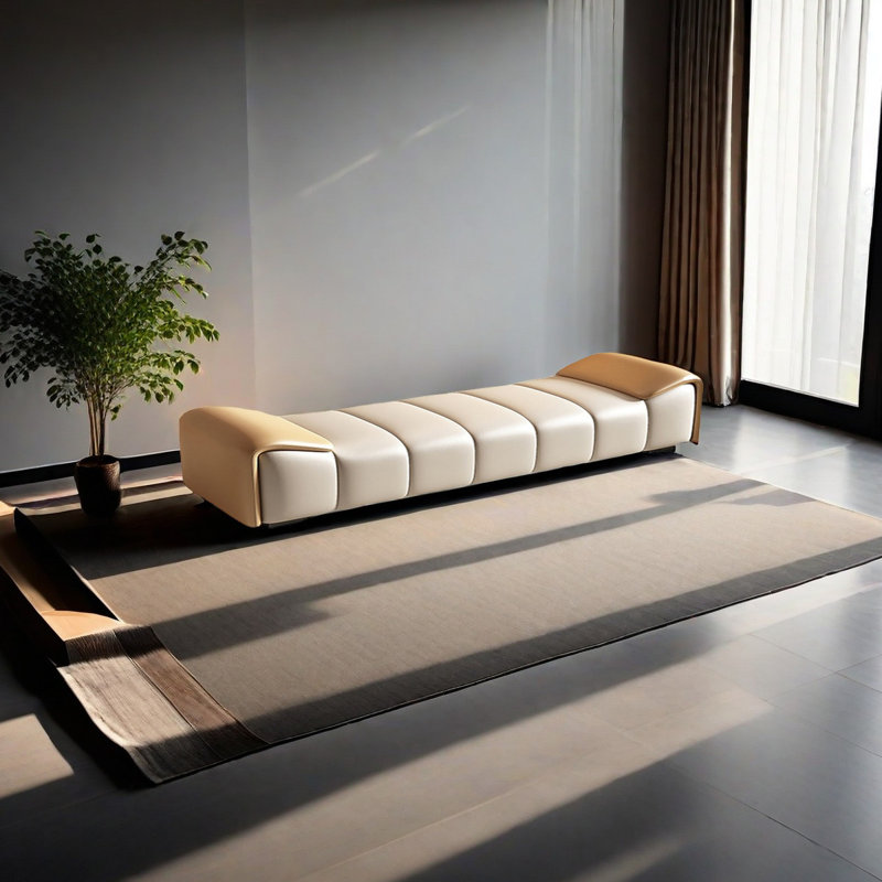 Banc de bout de lit Minimalist Modern, H 20,47 po x l 70,86 po x P 19,68 po, Orange/Crème