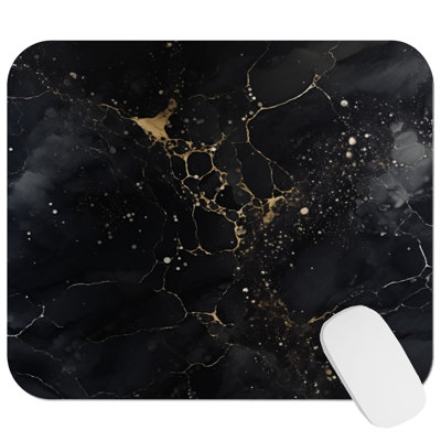 Abstract Black Gold Marble Geode II Modern Gaming Cute Office Laptop Desk Pad Gift Mat Square Rectangle Non-Slip Mousepad