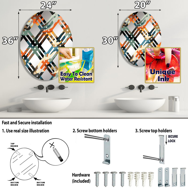Tribal Camouflage Essence - Miroir décoratif à carreaux ovale, L 24 po x H 36 po