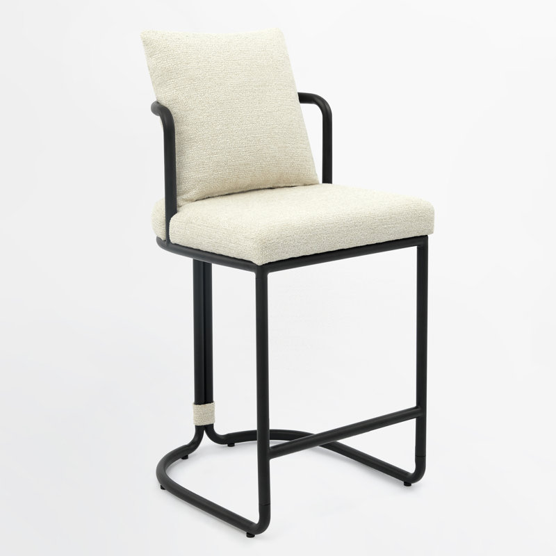 26'' Chenille Counter Stools With Backrest & Metal Frame, Modern Upholstered Bar Chairs For Kitchen Island, 4, Beige