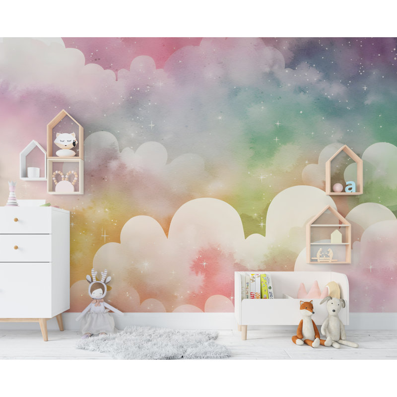 Colourful Colorful Cloud Wall Peel and Stick Cloud Room, L 100 po x l 70 po, Luxury Canvas Texture