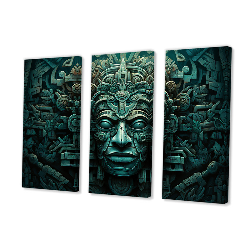 Maya Magic Aztec Mask - Ensemble d'impressions d'art mural mexicain, H 32 po x l 48 po