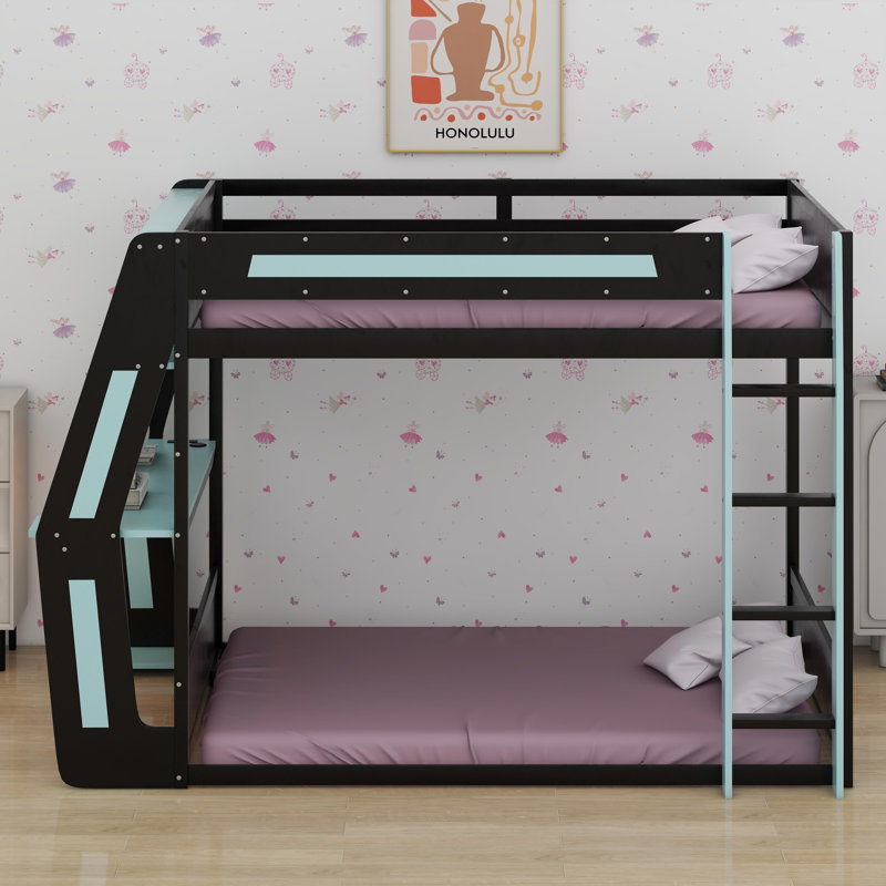 Gaming Bunk Bed With Side-Mounted Oversized RGB Desk, Blue