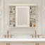 Armoire de rangement murale bleue 35 po x 28 po avec porte miroir, armoire de salle de bain moderne avec miroir, armoire à pharmacie avec 6 tablettes ouvertes