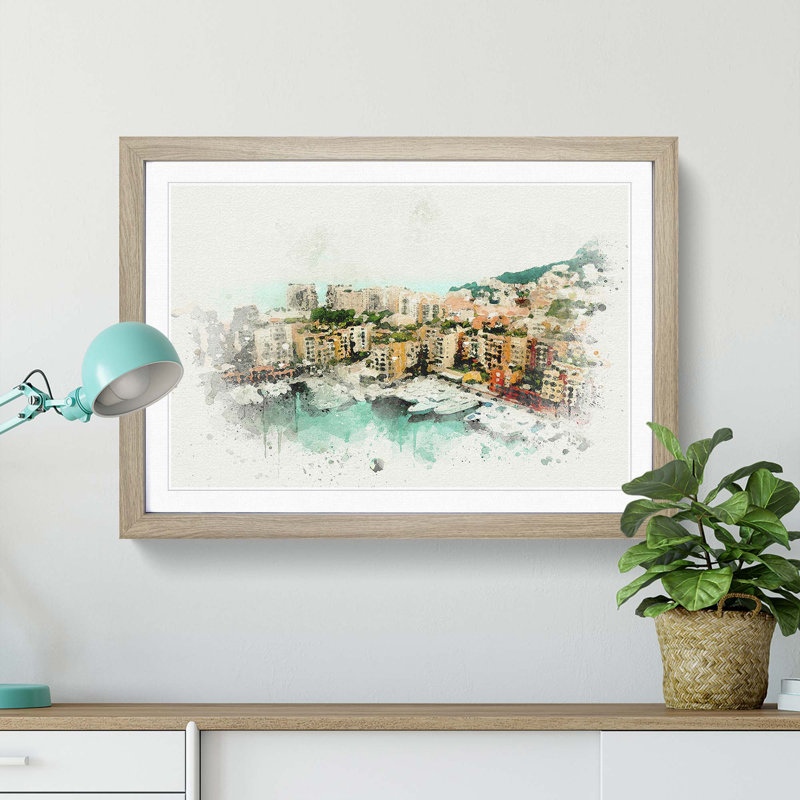 Yachts in Monte Carlo Monaco in Abstract - Picture Frame Graphic Art Print on MDF, Oak, 60cm H x 91cm W x 2cm D