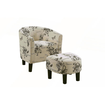 Fauteuil d'appoint blanc de style rétro avec repose-pieds et dossier rembourré en tissu pour espaces compacts