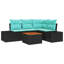 Ensemble de canapé de jardin vidaXL 5 pièces en rotin de polyester noir et turquoise