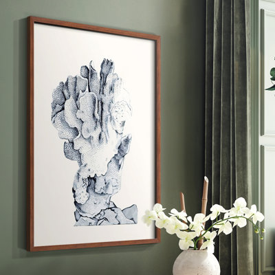 Bleu antique Coral IV, reproduction encadrée - bois massif