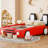 Twin Size Race Car-Shaped Platform Bed With Wheels, Bed Frame