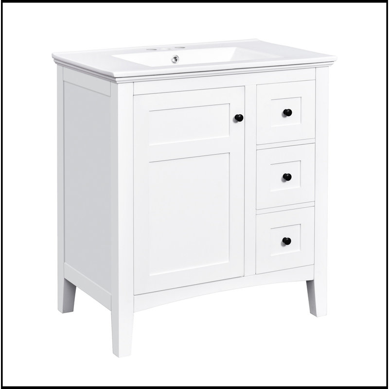 Meuble-lavabo moderne de 30 po avec lavabo en céramique, salle de bain blanche avec 3 tiroirs, armoire de rangement moderne en bois massif, idéale pour la maison