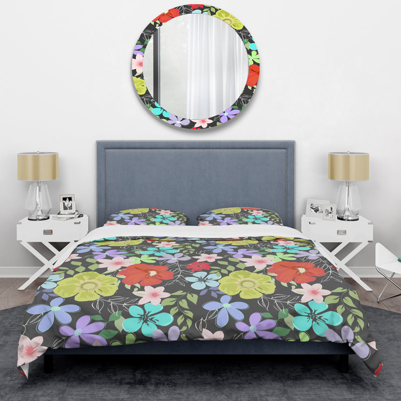 Multicolore fleur abstraite - ensemble de housse de couette floral - polyester microfibre