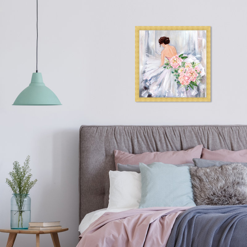 Gris parfait, danseuse de ballerine - impression pour chambre à coucher, Papier avec cadre doré, H 16 po x l 16 po