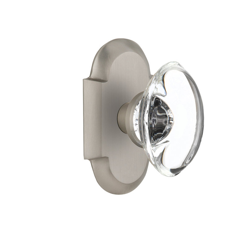 Plaque Cottage avec poignée de porte ovale en cristal transparent, Nickel satiné, 2.75"