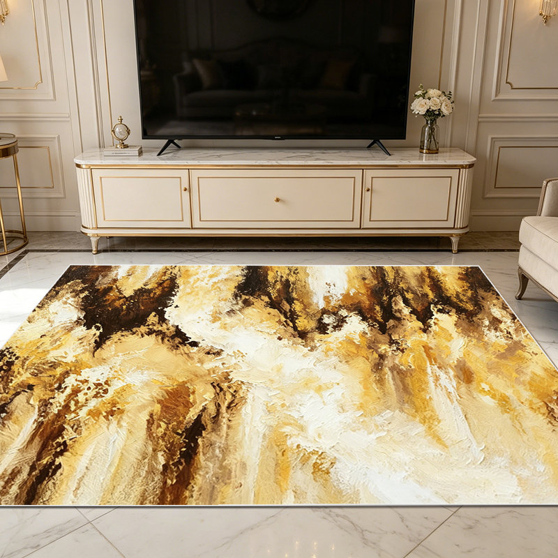 1PC Abstract Warm Earth Tone Brushstroke Oil Painting area rugs for Living Room, Soft and Comfortable, Suitable for all seasons, easy-to-maintain, machine washable Indoor floor mat, Under Table Farmhouse suitable for Dining Room, Bedroom, Home