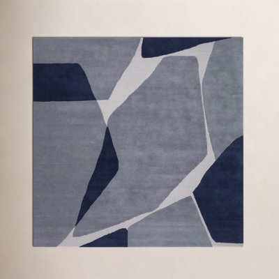 Light Blue Navy Hand-Tufted Abstract Wool Rug