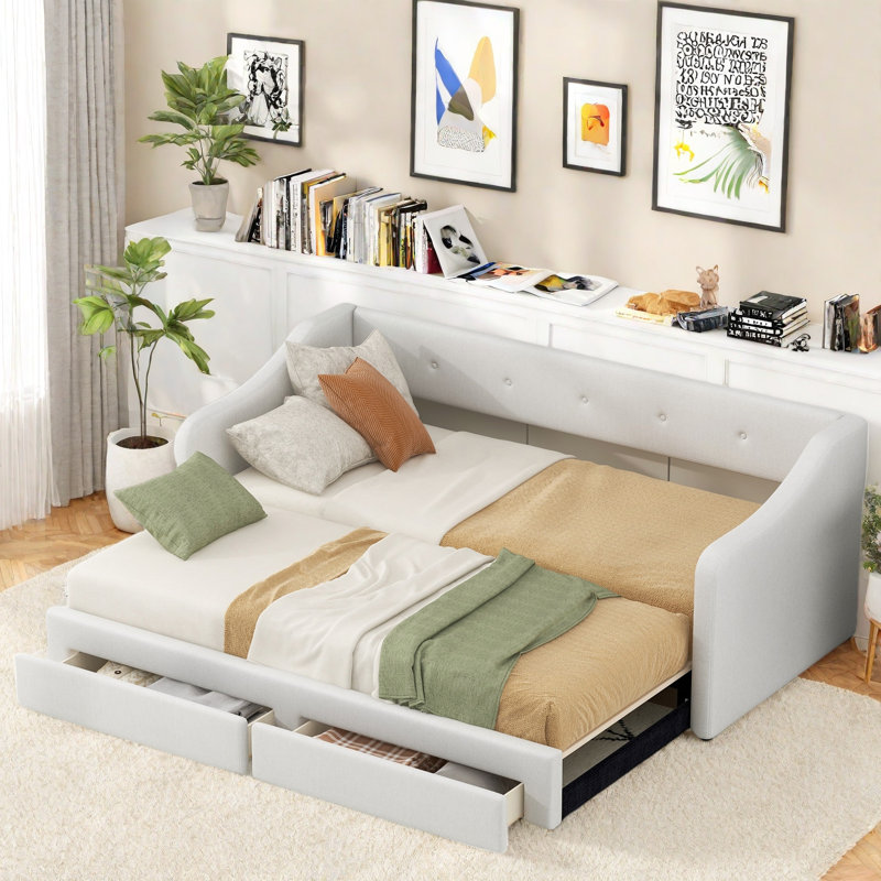 Twin Xl Size Upholstered Daybed With Two Drawers
