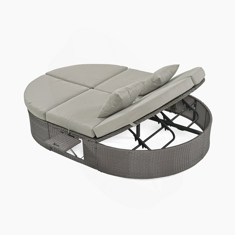 Lit de jour d'extérieur pour terrasse avec coussins et coussins, chaise longue inclinable en rotin, Gris