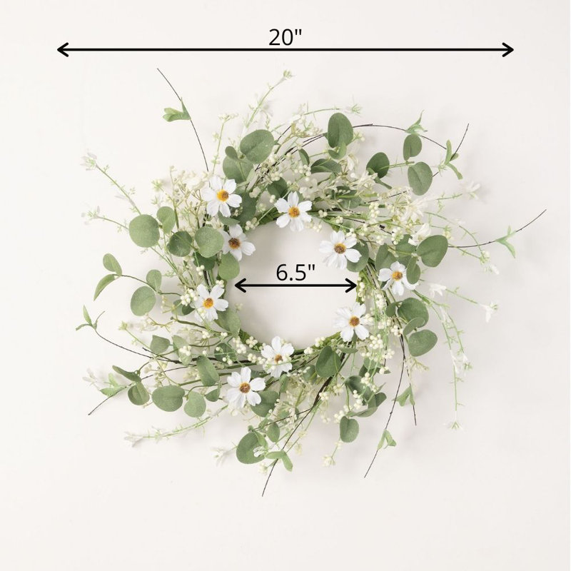 Couronne artificielle 18 'marguerite et eucalyptus 18', 20"H x 20"W x 6.5" D