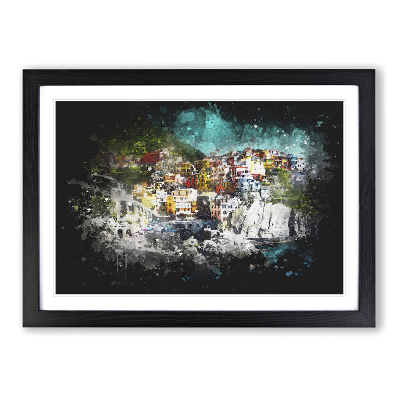 Cinque Terre In Italy Paint Splash - Picture Frame Graphic Art, Black Framed, 62cm H x 87cm W x 2cm D