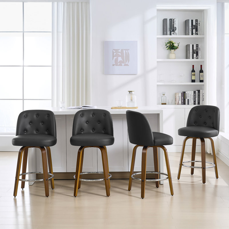 Swivel Upholstered Stool, Black, 3, Counter Stool (26" Seat Height)