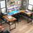 Manasa 83" U-Shape Computer Desk with LED Light Strip and Sockets-357230404
